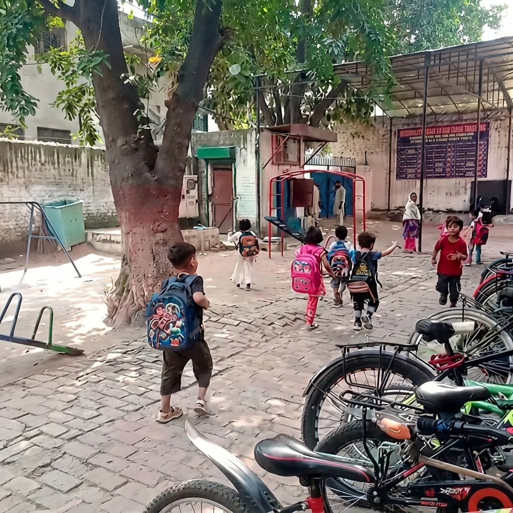 Crossing the courtyard